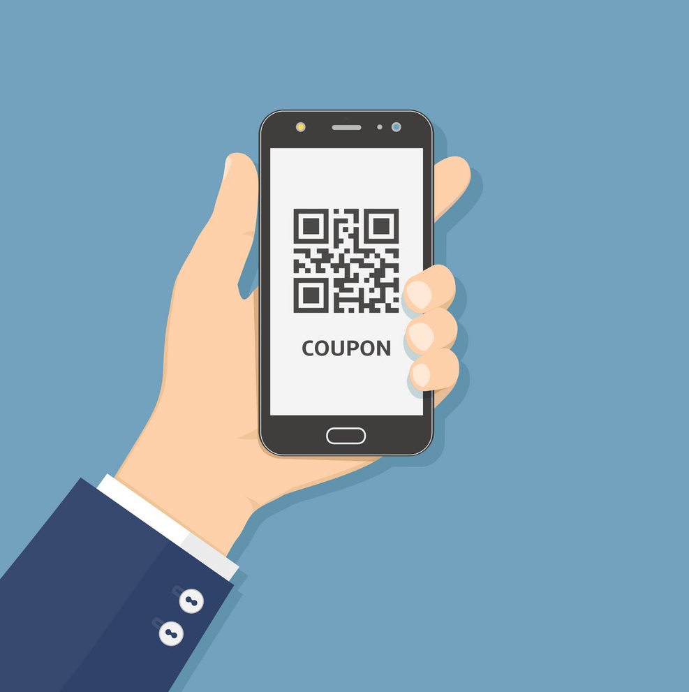 hand hold smart phone with coupon qr code vector 27093165